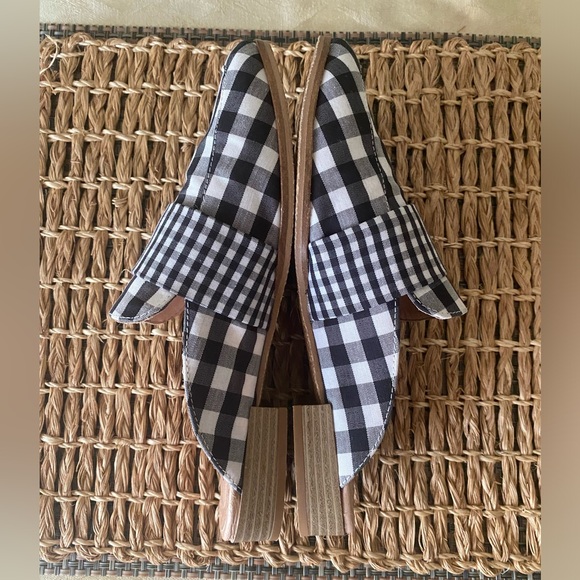 Free People At Ease Loafer Mule Checked Gingham Black White Tan EU 37 US 7 - Picture 9 of 16